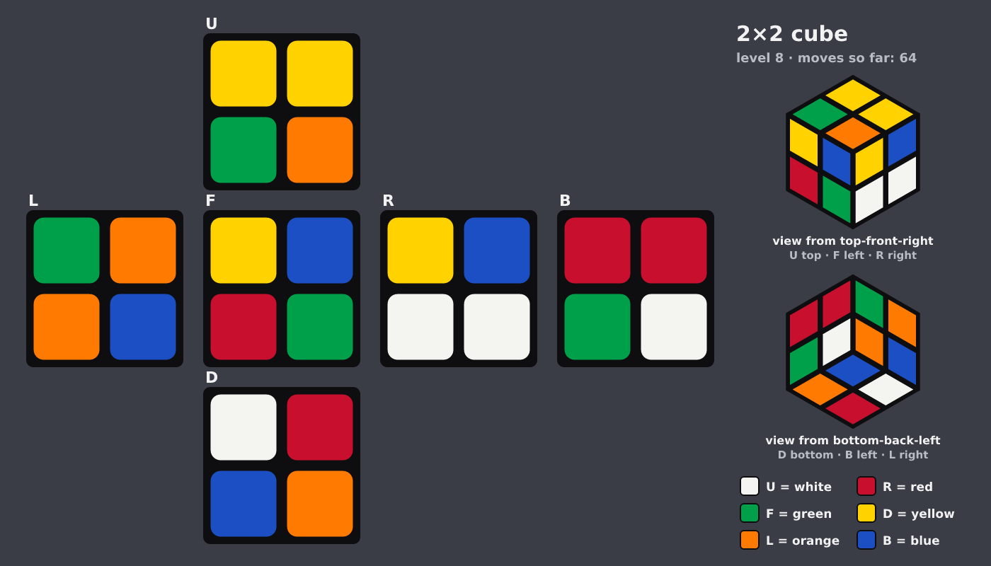 Picture shown to the model: after turn 8 · 64 moves